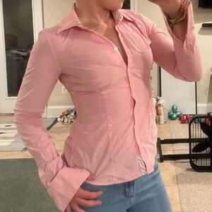 Vintage American Eagle Tailored Fit Button Up Long Sleeve Light Pink